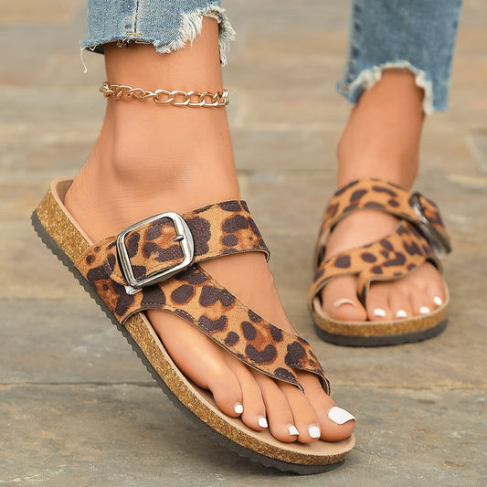 Leopard Roman Style Toe Covering Slippers