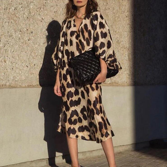 Leopard Loose Lantern Sleeve Dress